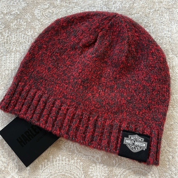 Brand New Harley-Davidson Motorcycles Knit Ribbed Beanie Hat Marbled Dark Red - Picture 3 of 13